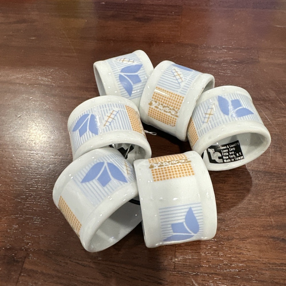 Set of‎ 6 Vintage Town and Country Linen Corp Floral Porcelain Napkin Rings